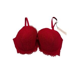Dream Angels Victorias Secret 36 DDD Pushup Bra Red Floral Lace Padded